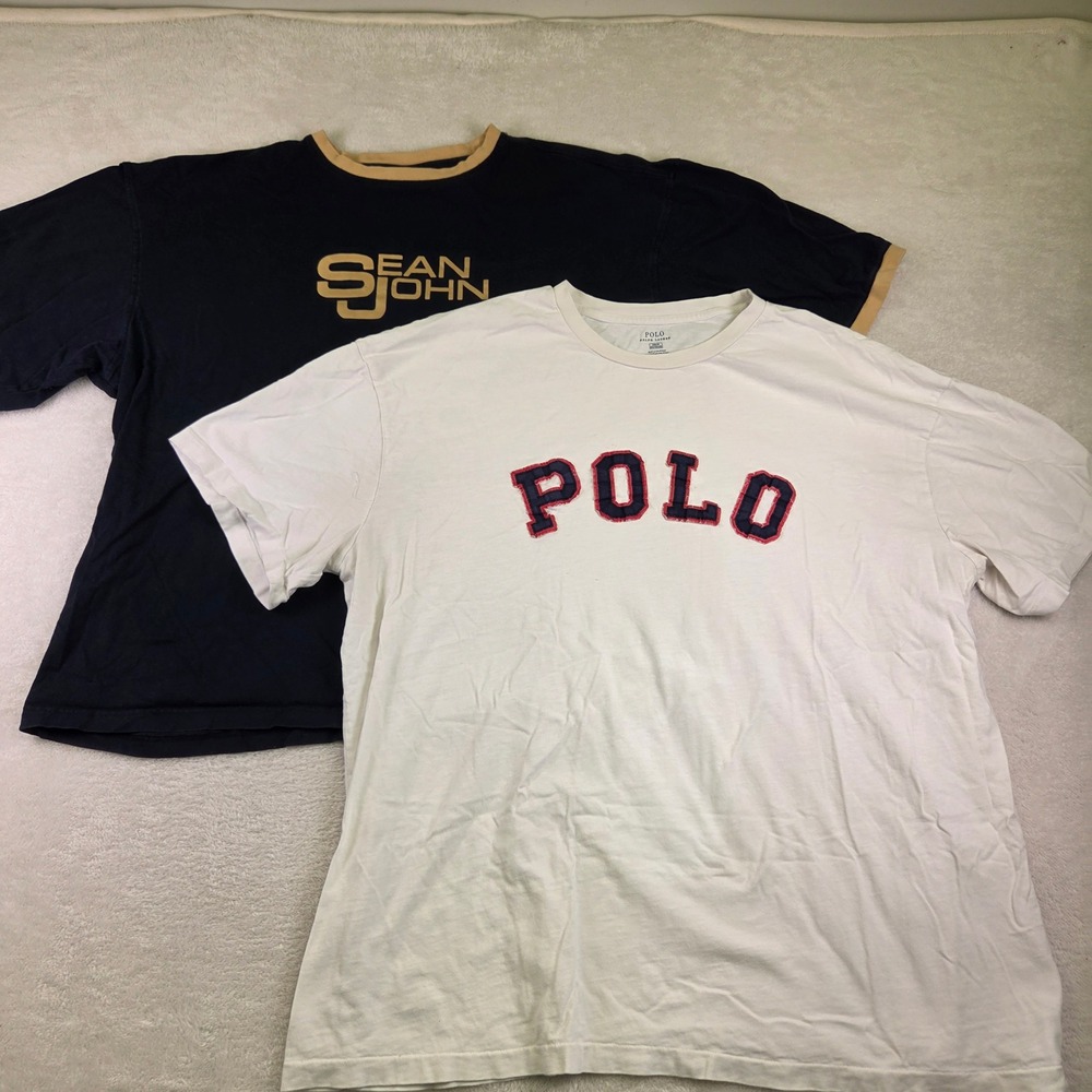 Lot 2 Mens Sean John Ringer Navy & Polo Ralph Lauren White Graphic T-Shirts XXL
